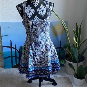 Avec Les Filles Navy and White Patterned Mini Dress